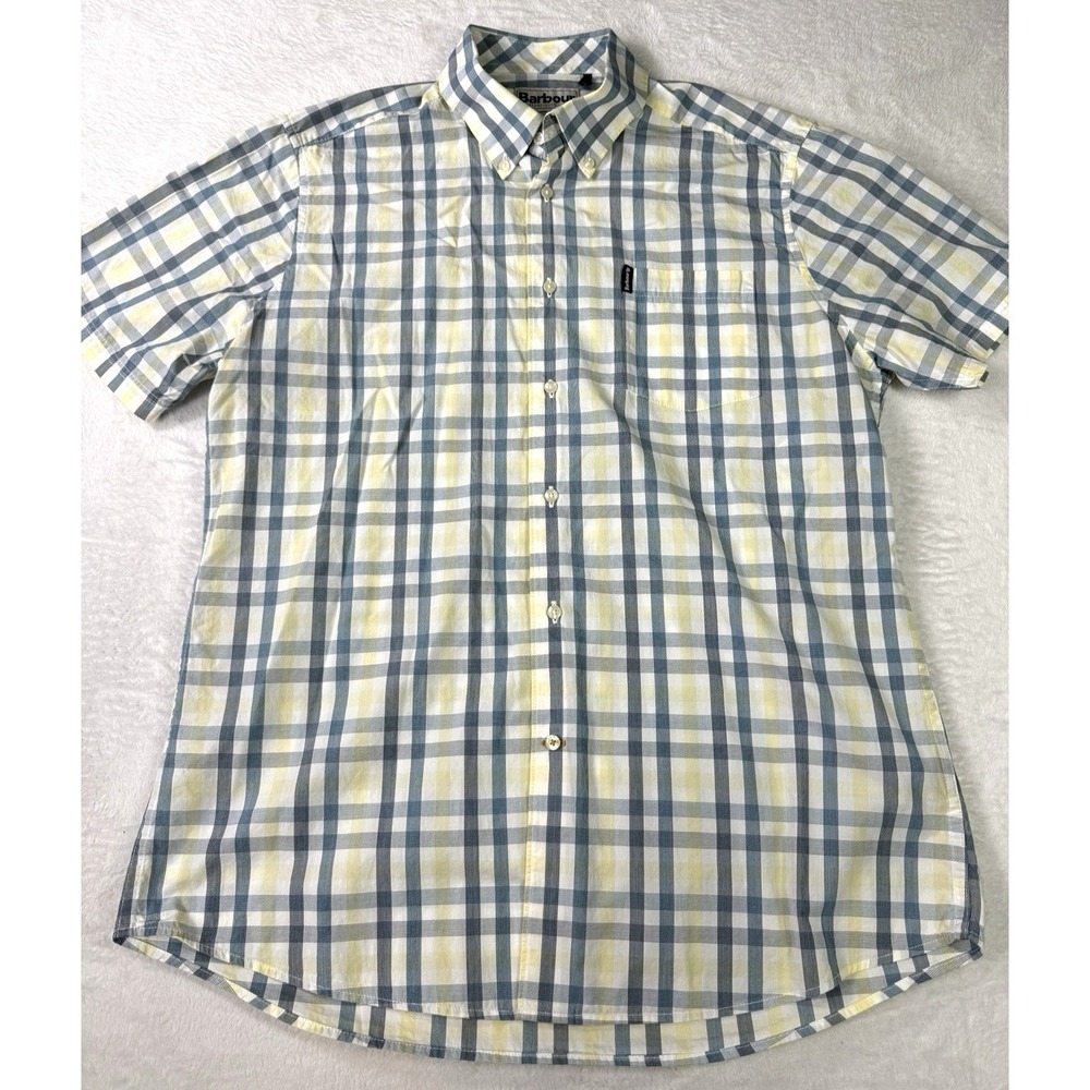 Barbour Button Down Shirt Men Medium Plaid Short Sleeve 100% Cotton Tailored Fit